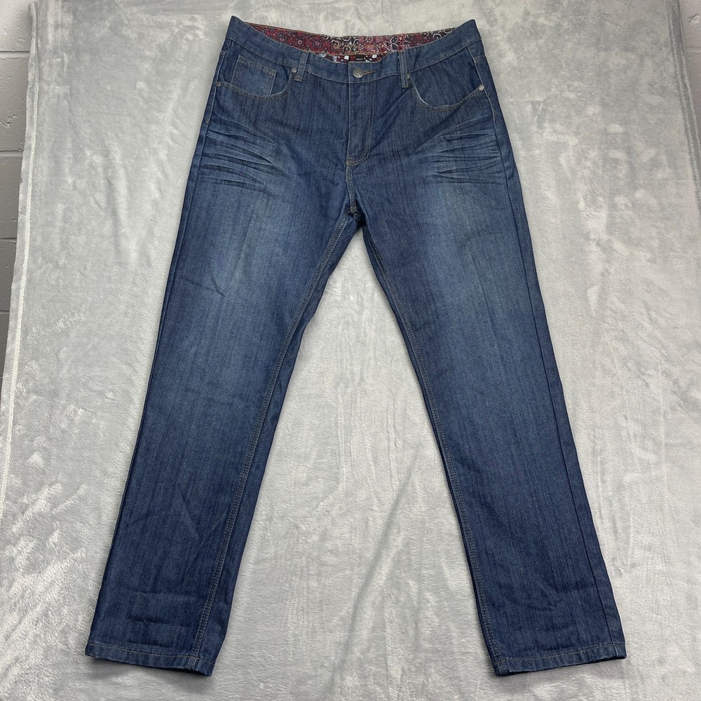 English Laundry Jeans Mens 38x32 Blue Denim Faded Streetwear Grunge Straight Leg